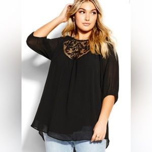 New city chic lace 3/4 sleeve top black